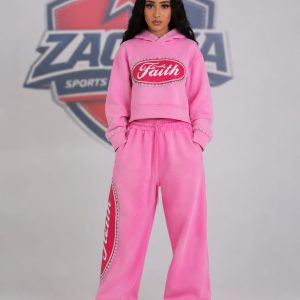 Acid Wash Cropped Hoodie and Wide-Leg sweatpants set