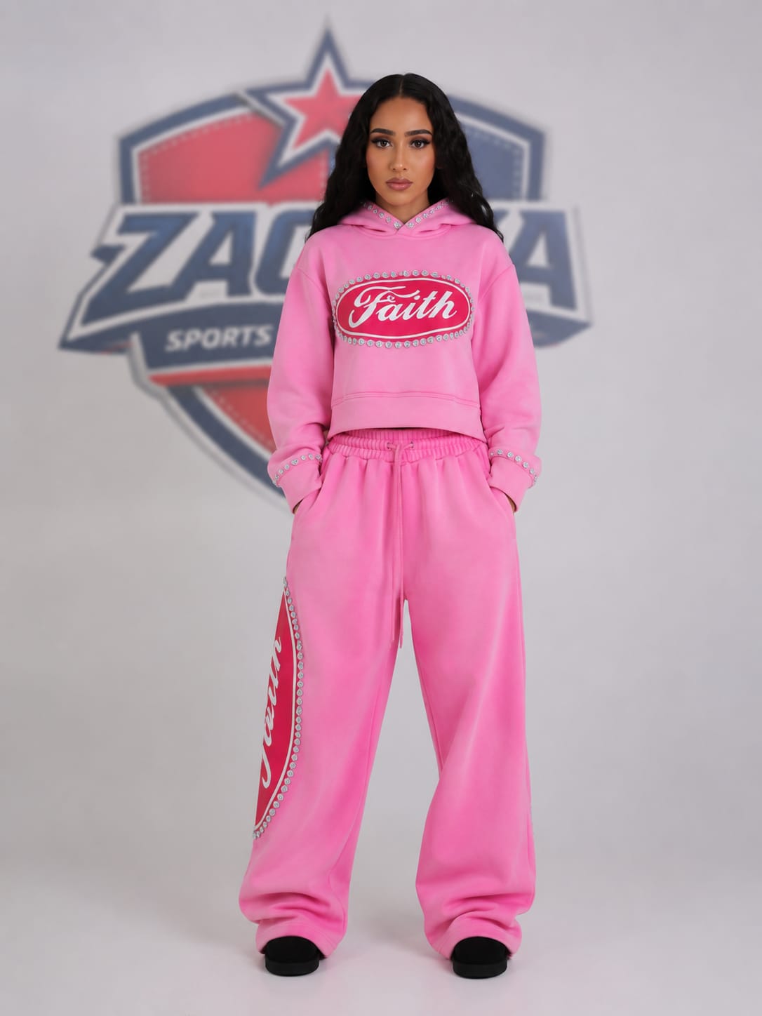 Acid Wash Cropped Hoodie and Wide-Leg sweatpants set