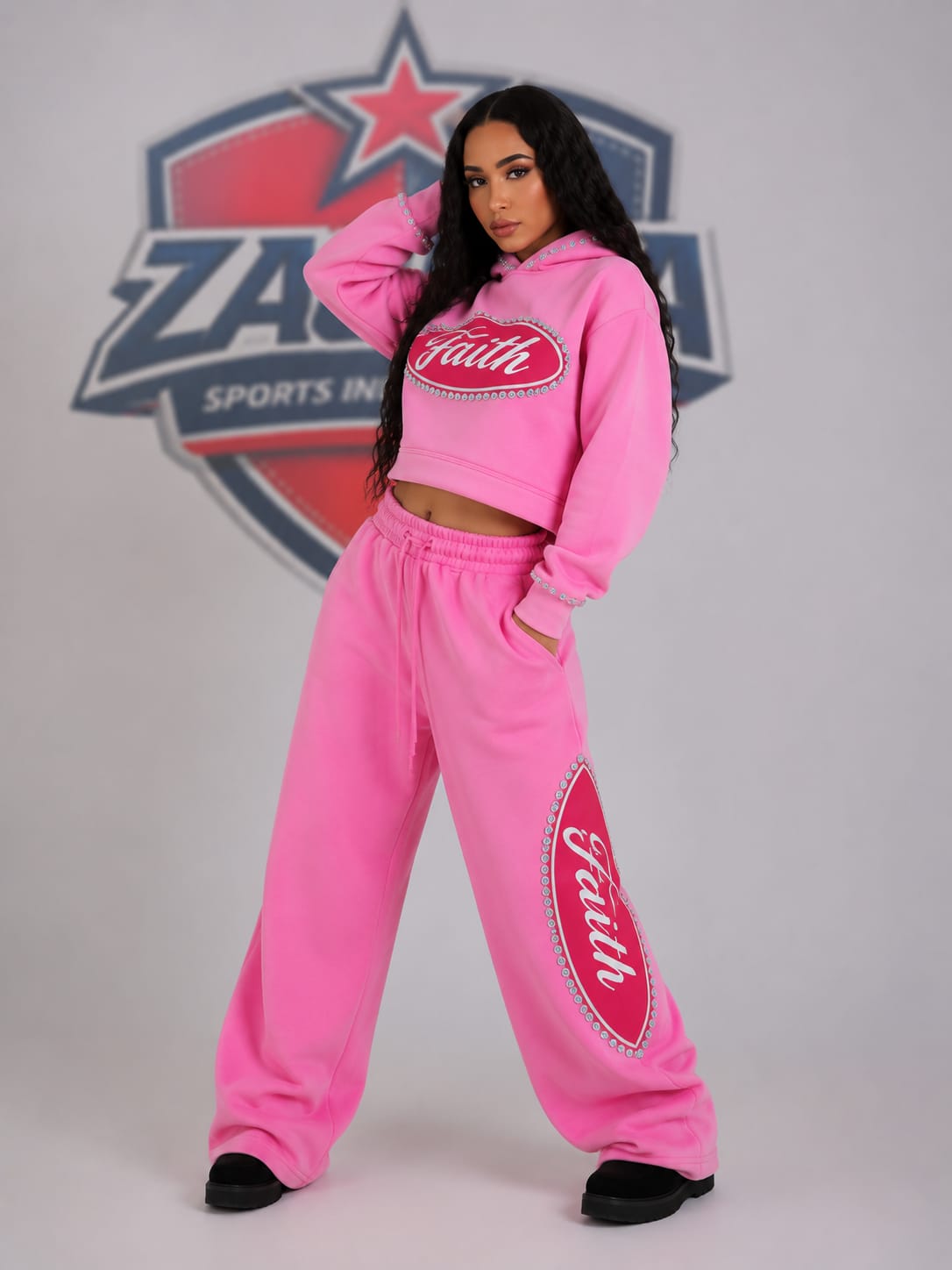 Acid Wash Cropped Hoodie and Wide-Leg sweatpants set - Image 4